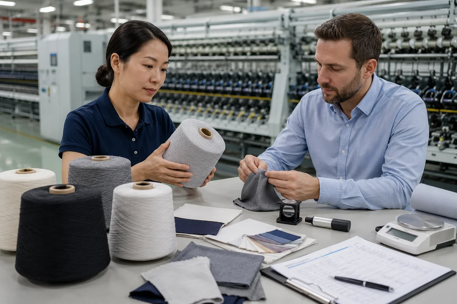 Approvisionnement en fil de polyester recyclé et inspection qualité en usine