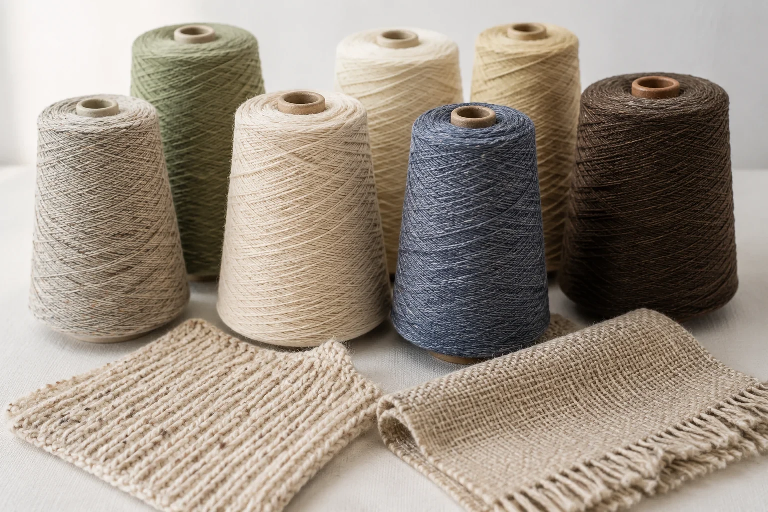 Cônes de fil recyclé disposés pour le développement de produits en tricotage et tissage