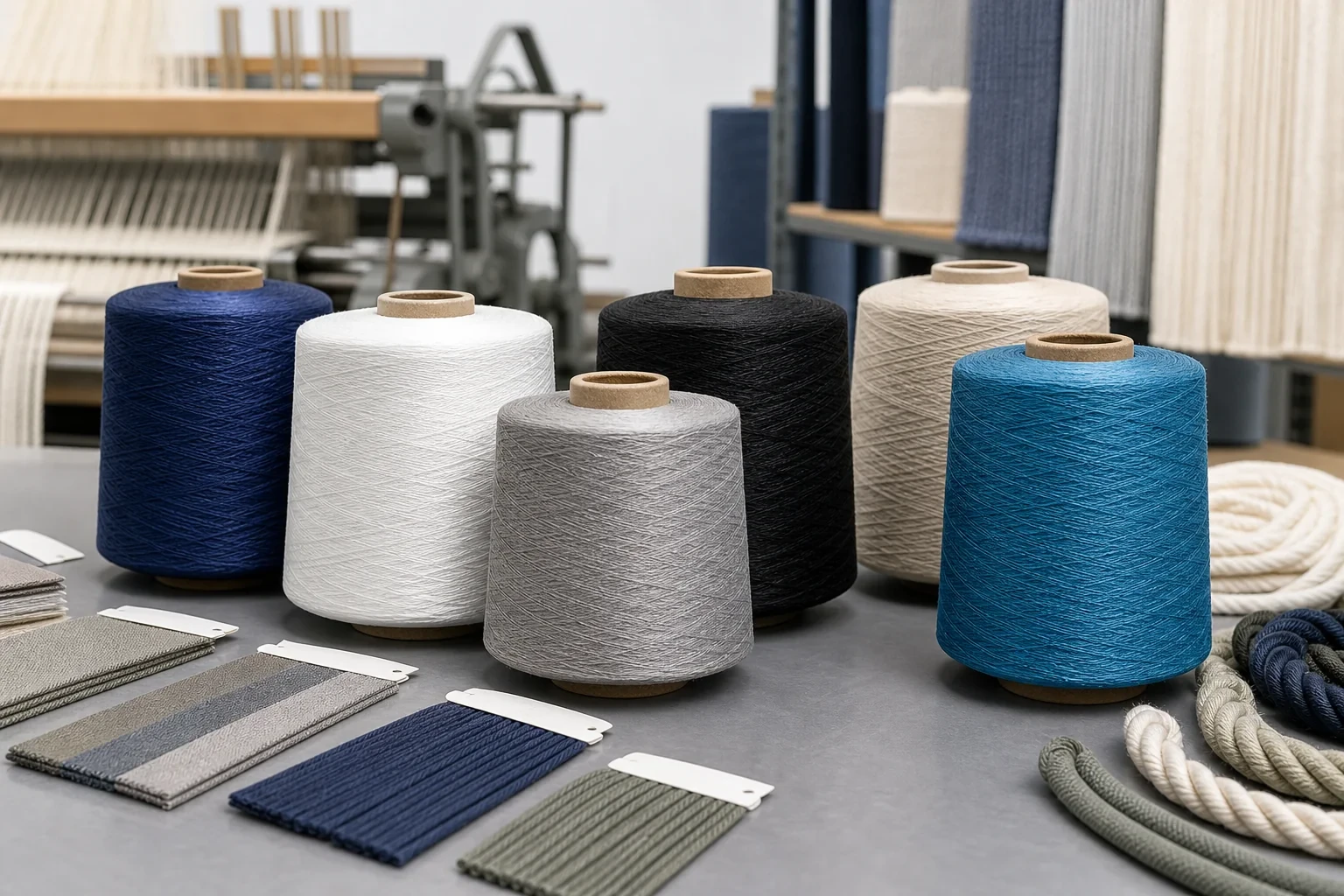 Cônes de fil de polyester haute ténacité préparés pour des applications textiles